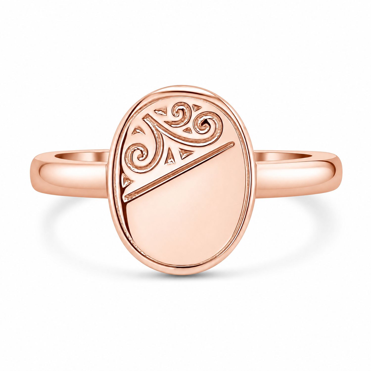9ct Rose Gold Oval Engraved Signet Ring - EVIE