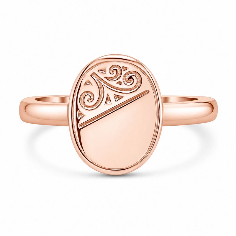 9ct Rose Gold Oval Patterned Signet Ring - EVIE