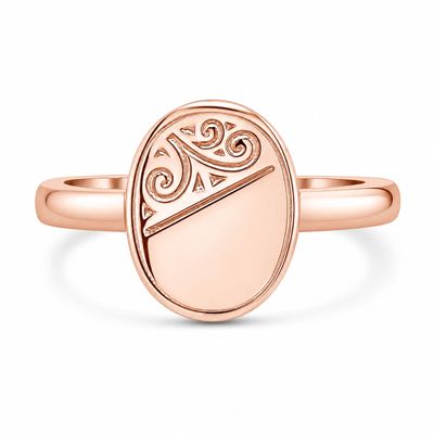 9ct Rose Gold Oval Patterned Signet Ring - EVIE 9ct Rose Gold Oval Patterned Signet Ring - EVIE