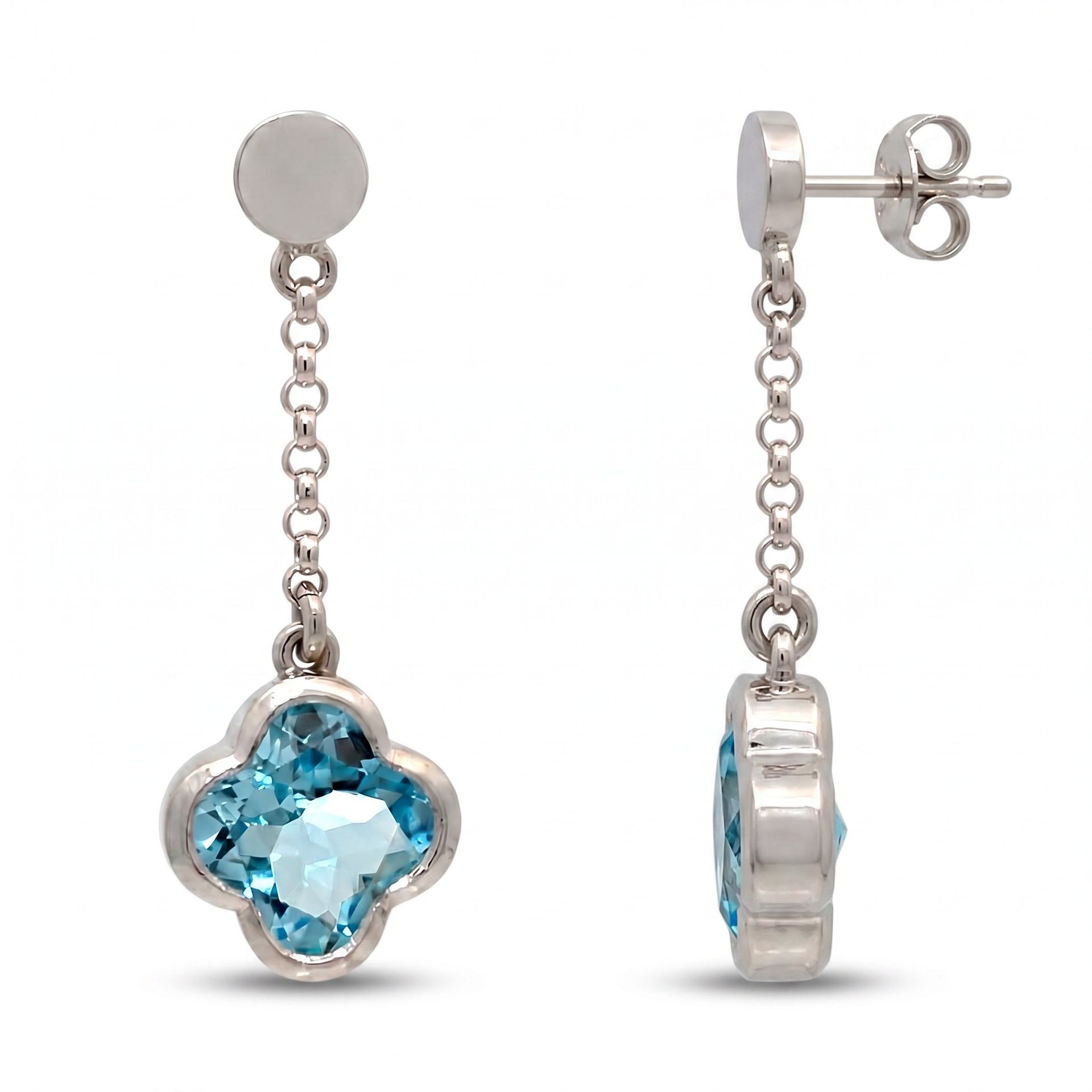 Sterling Silver Topaz Clover Drop Earrings