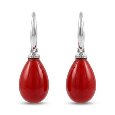 Sterling Silver Simulated Coral Drop Earrings Sterling Silver Simulated Coral Drop Earrings