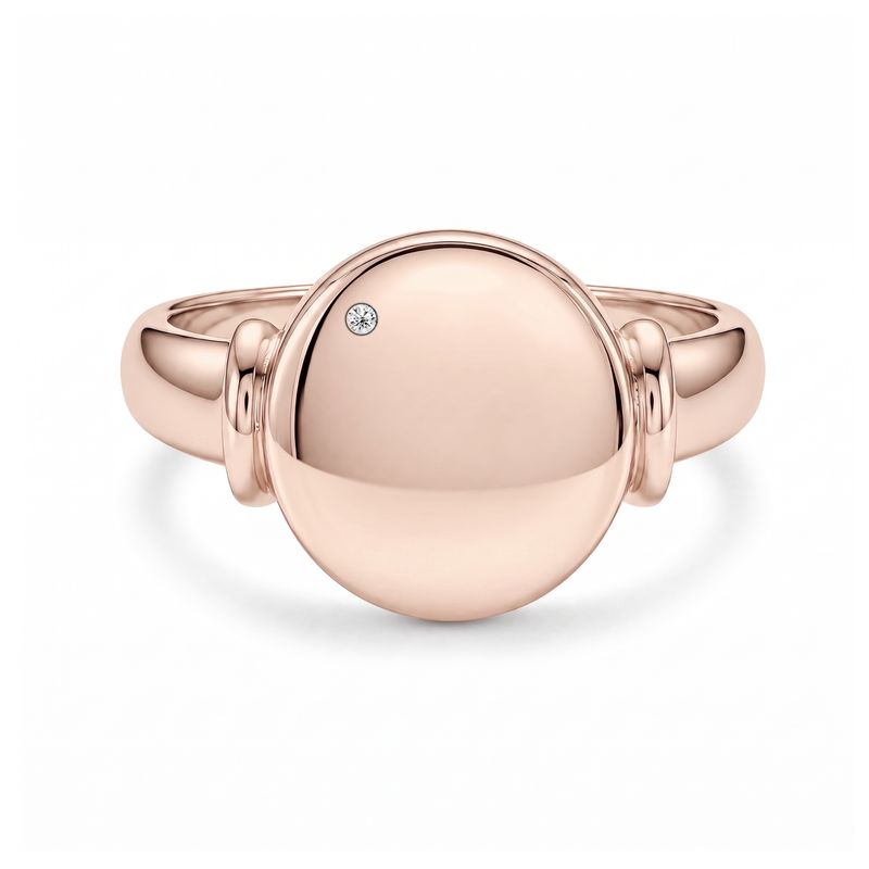 9ct Rose Gold Rounded Diamond Signet Ring