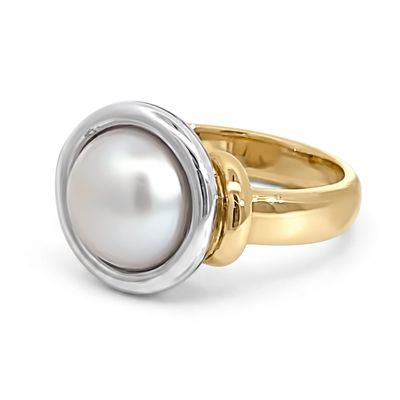 9ct Yellow Gold & Sterling Silver "Whitneys" Mabe Pearl Ring