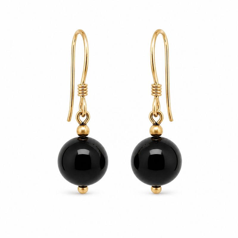 Midnight Onyx Gold Drop Earrings
