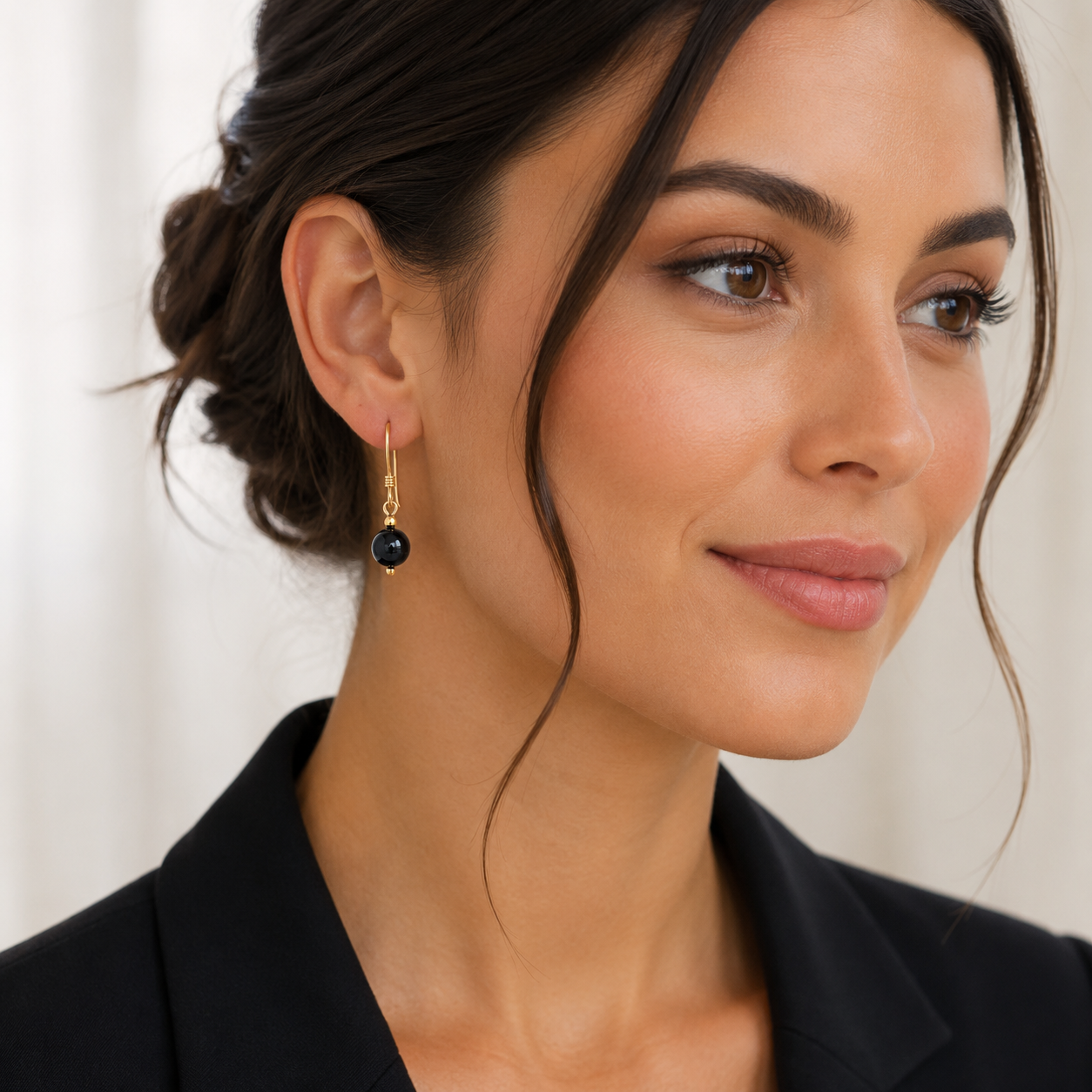 Midnight Onyx Gold Drop Earrings