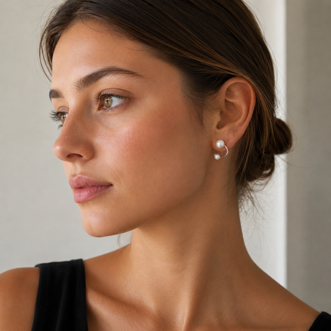 Luna Double Pearl Sterling Silver Stud Earrings