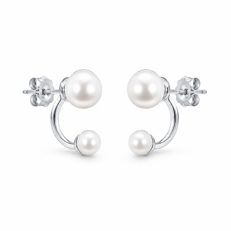 Luna Double Pearl Sterling Silver Stud Earrings