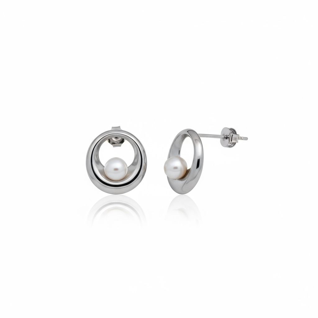 Sterling Silver Luna Pearl Circle Studs