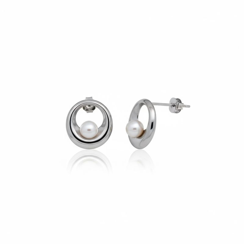Sterling Silver Luna Pearl Circle Studs