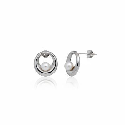 Sterling Silver Luna Pearl Circle Studs Sterling Silver Luna Pearl Circle Studs
