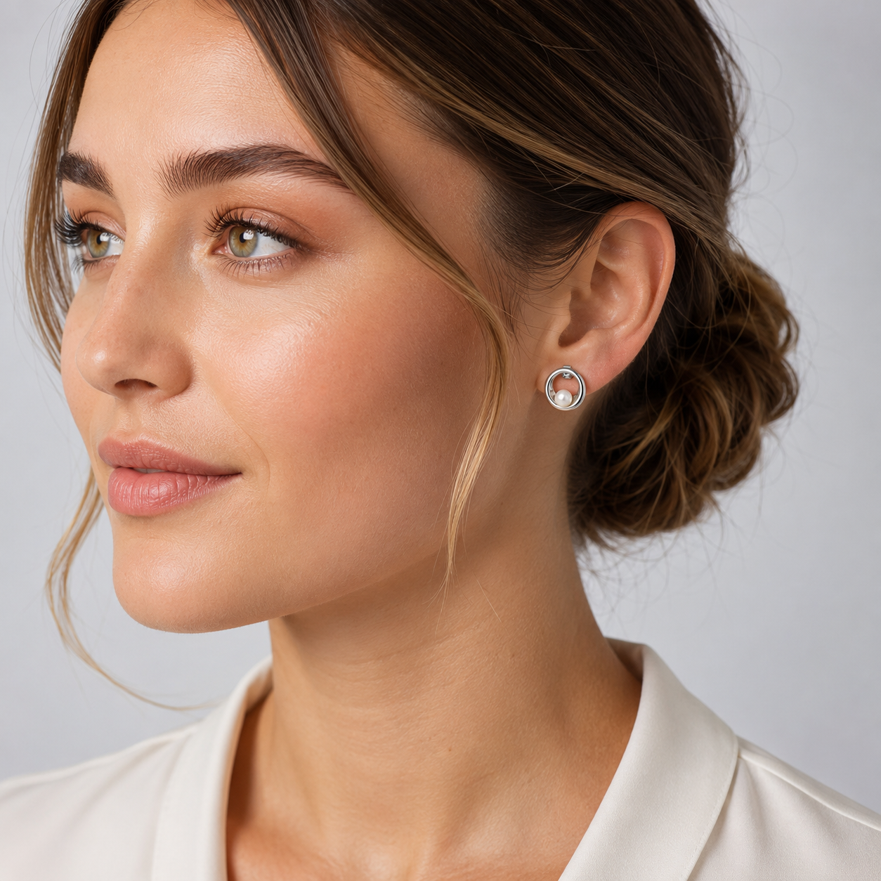 Sterling Silver Luna Pearl Circle Studs