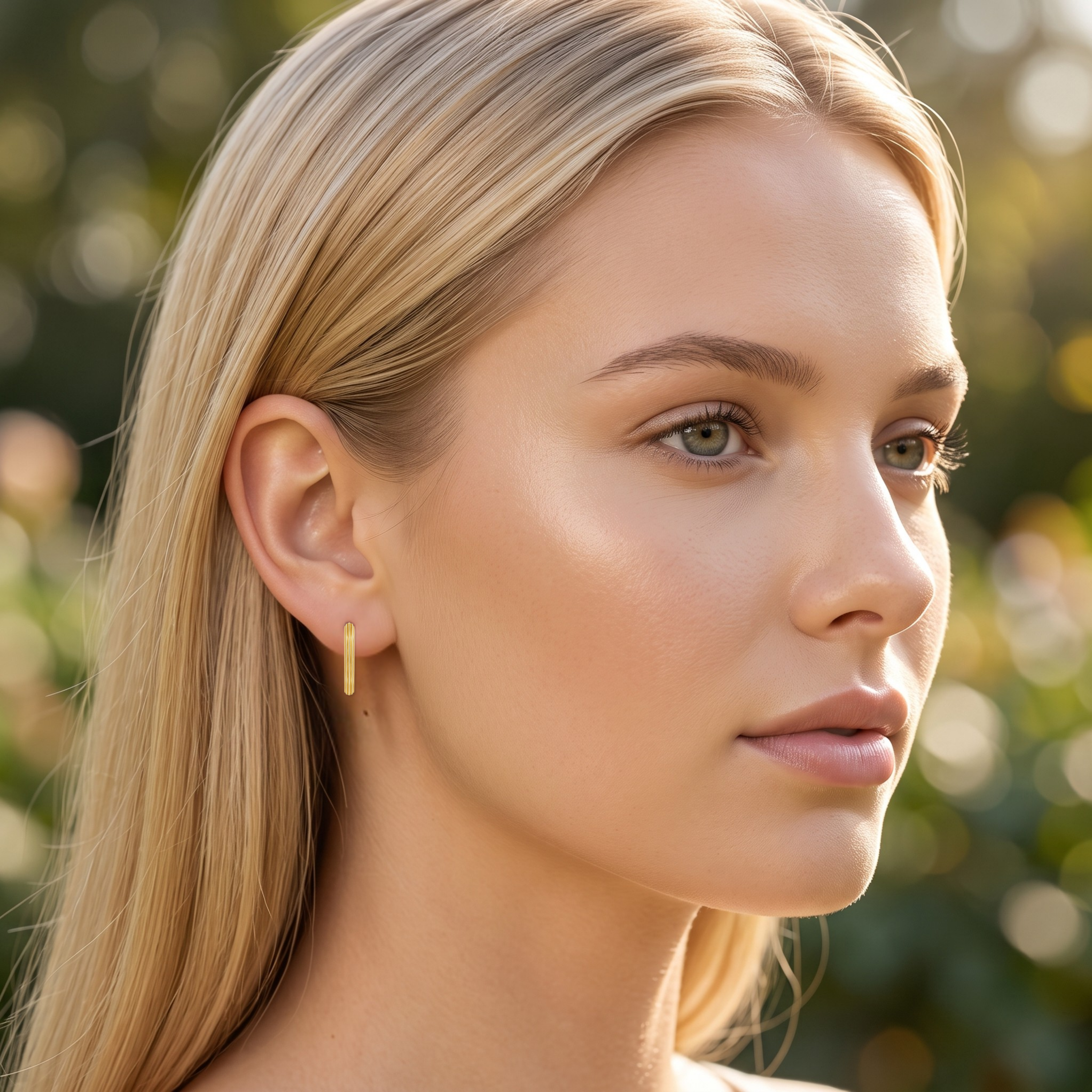 9ct Gold Ribbed Paperclip Huggie Earrings