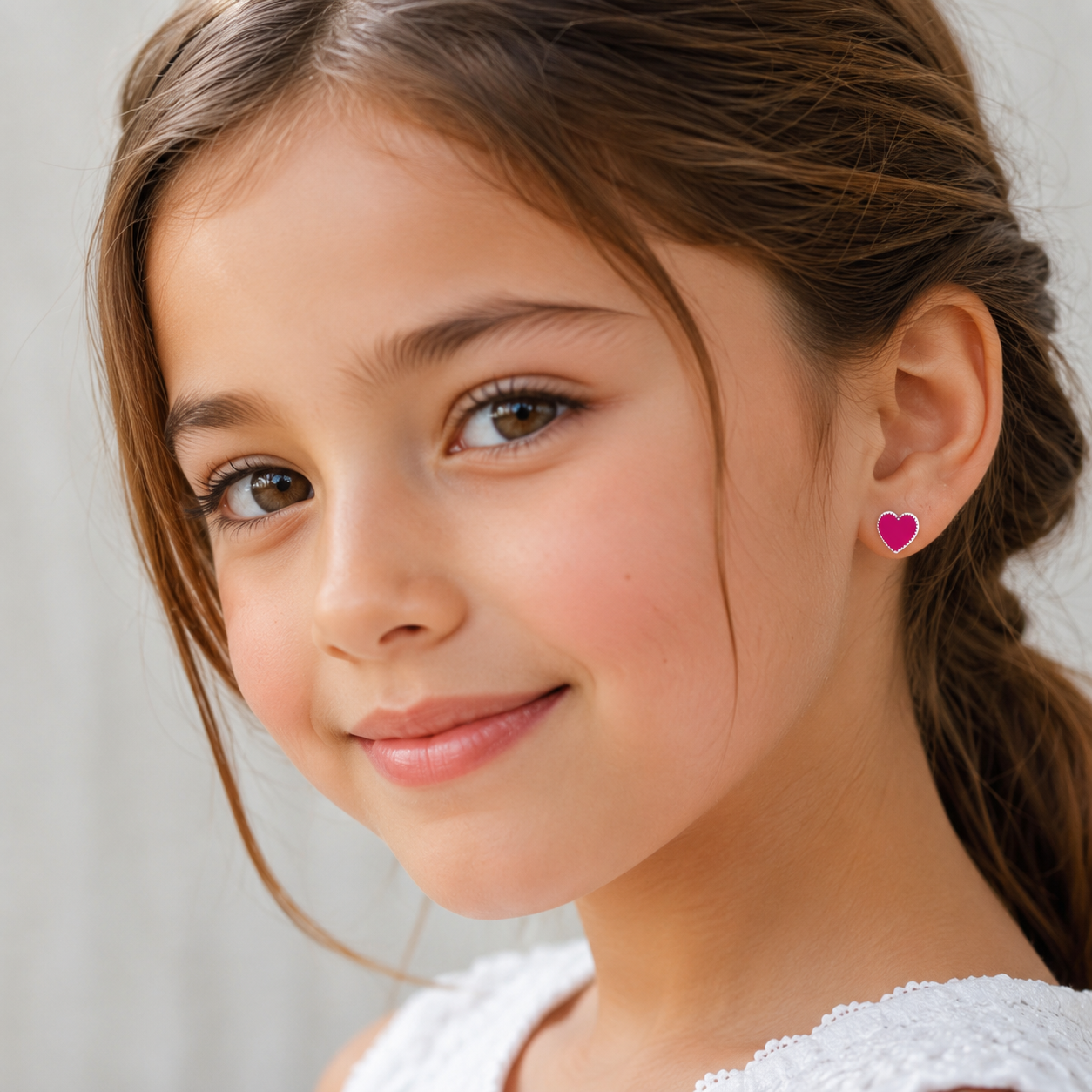 Sterling Silver Hot Pink Heart Stud Earrings