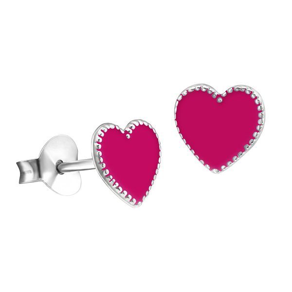 Sterling Silver Hot Pink Heart Stud Earrings