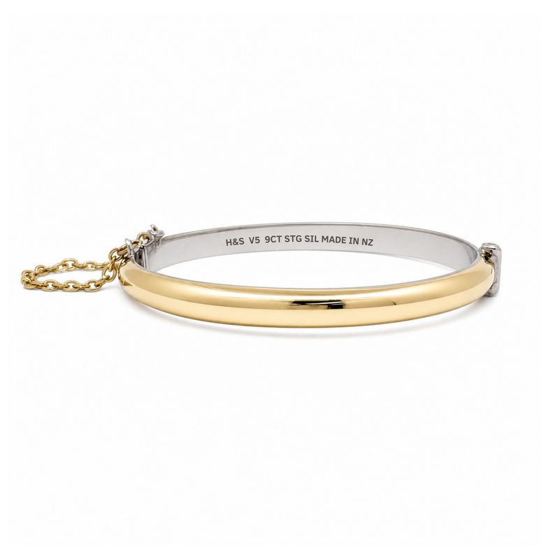 9ct Gold on Sterling Silver Childs Hinged Bangle