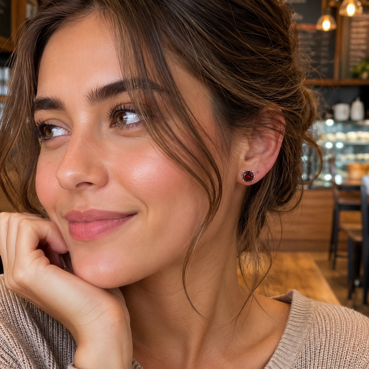 Sterling Silver Fleur De Lys Garnet Stud Earrings
