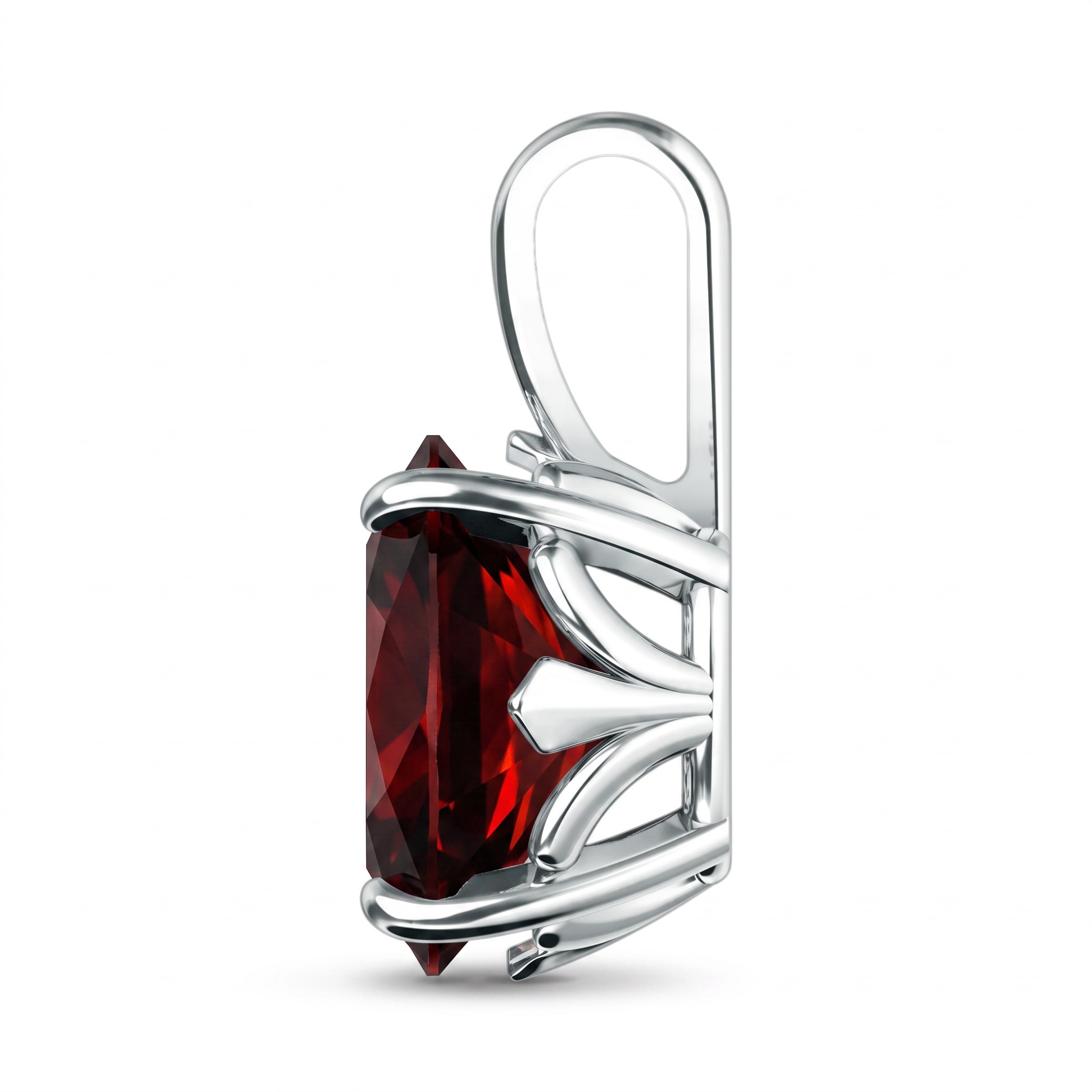 Sterling Silver Fleur De Lys Garnet Pendant & Chain