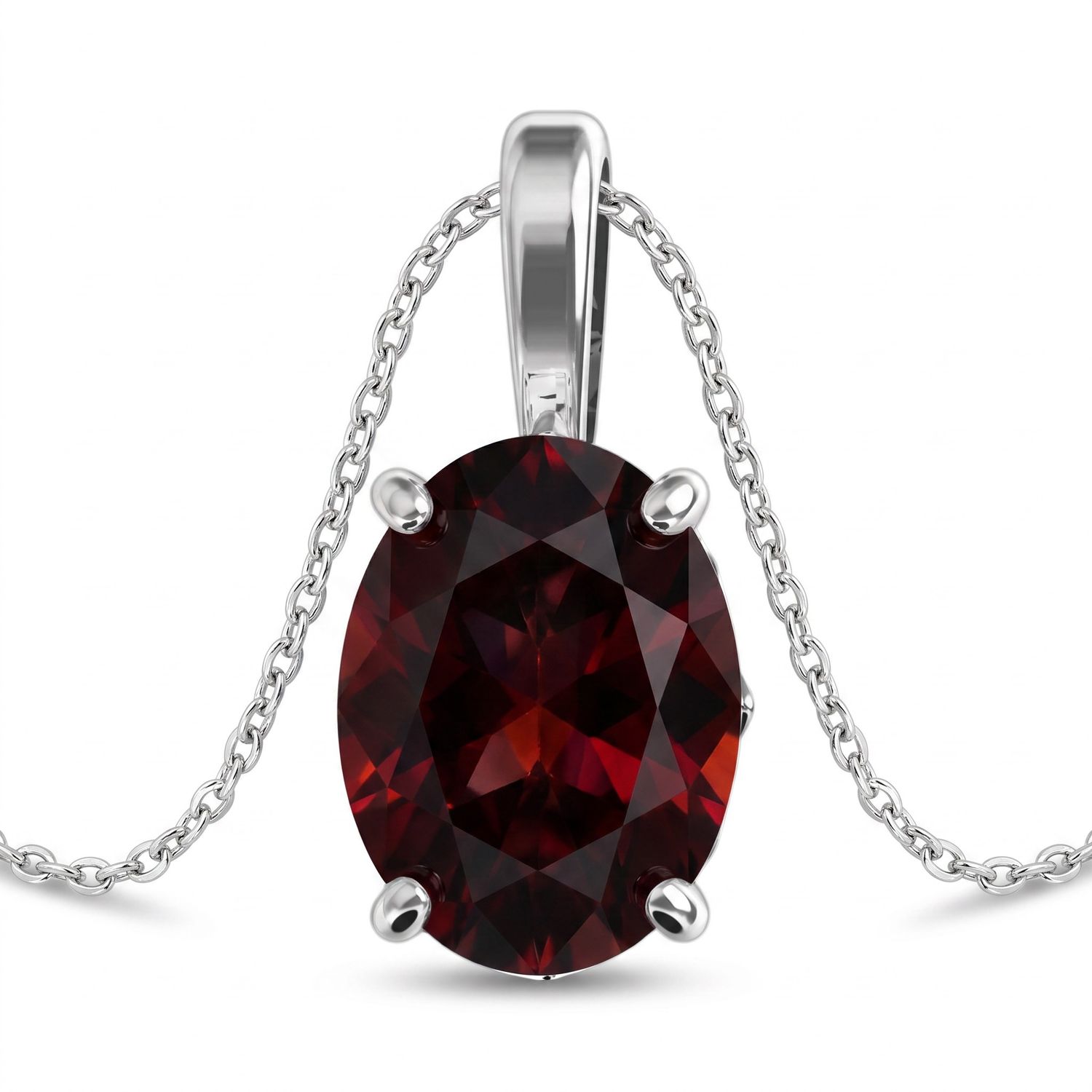 Sterling Silver Fleur De Lys Garnet Pendant & Chain