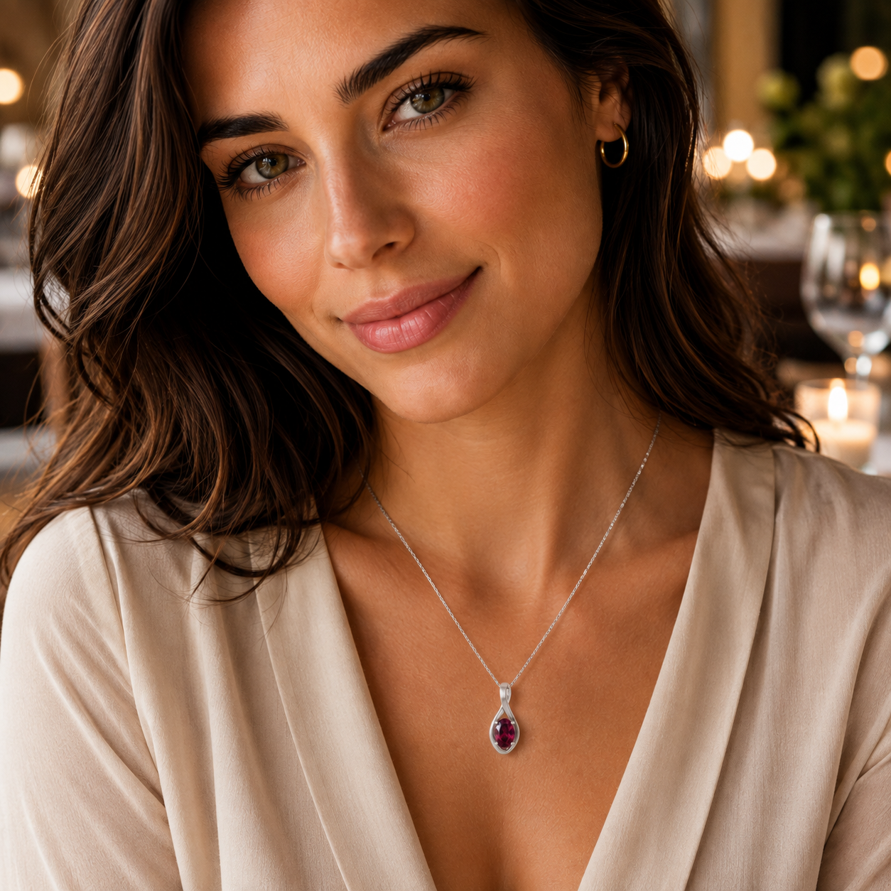Sterling Silver Infinity Garnet Pendant & Chain