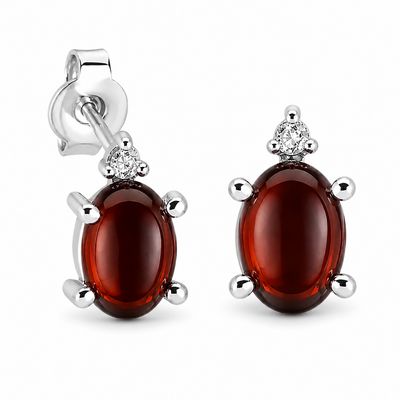 Sterling Silver Cabochon Garnet Studs Earrings