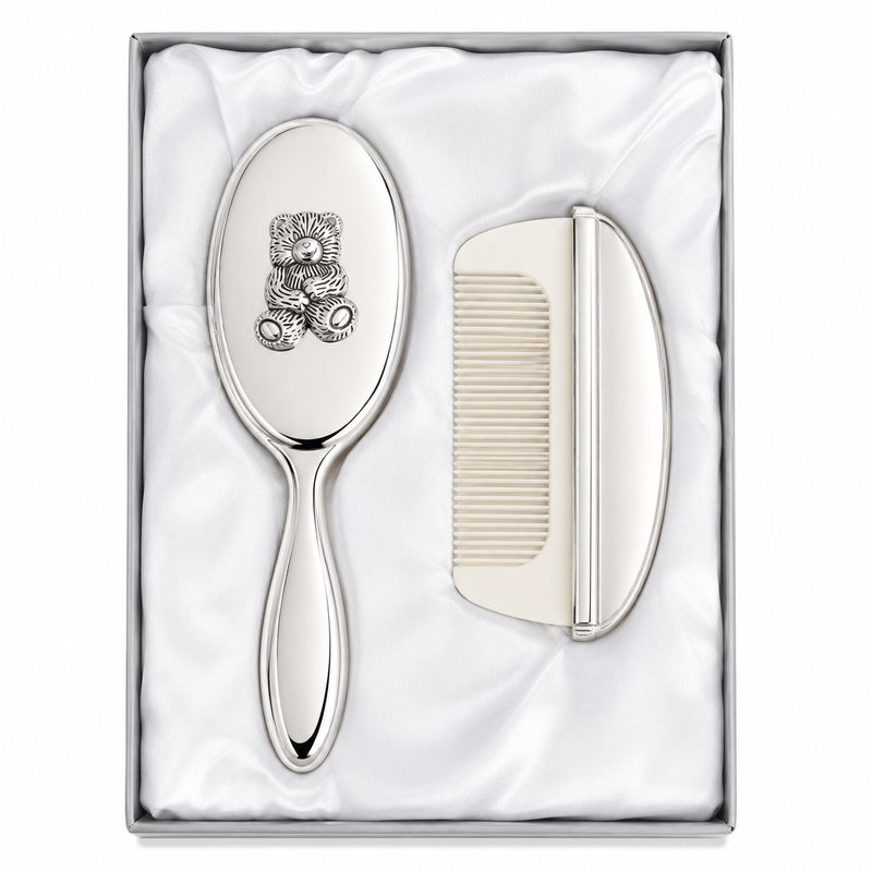 Teddy Bear Brush N Comb Set- Silver Plate
