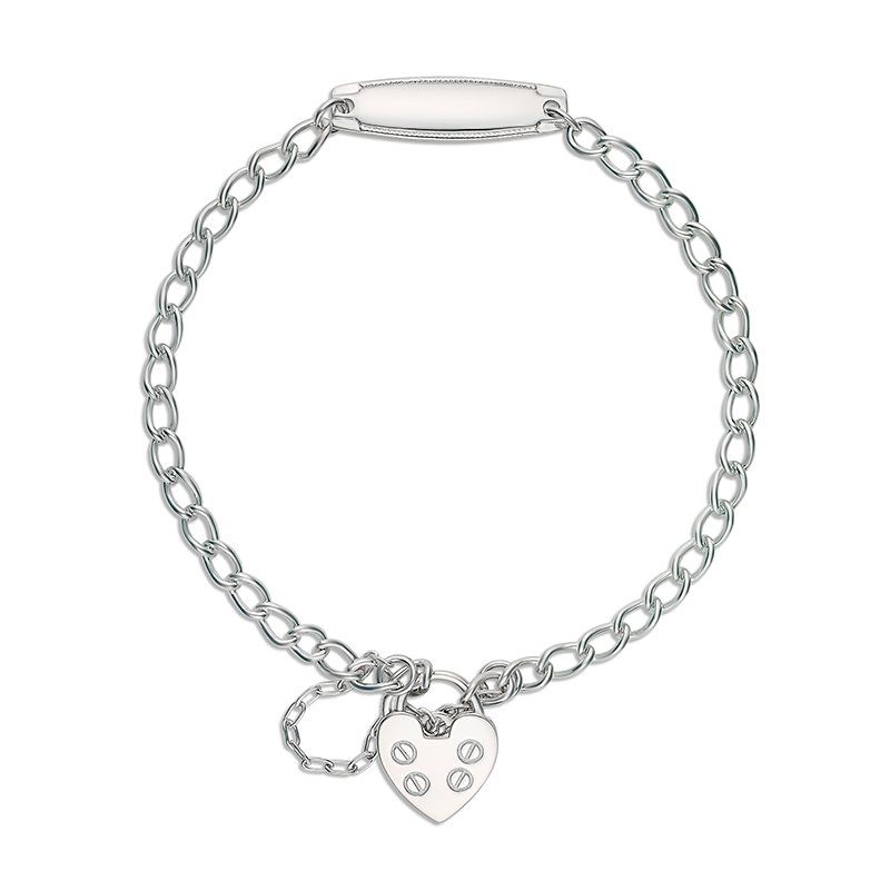 Baby ID Long Curb Bracelet & Heart Padlock