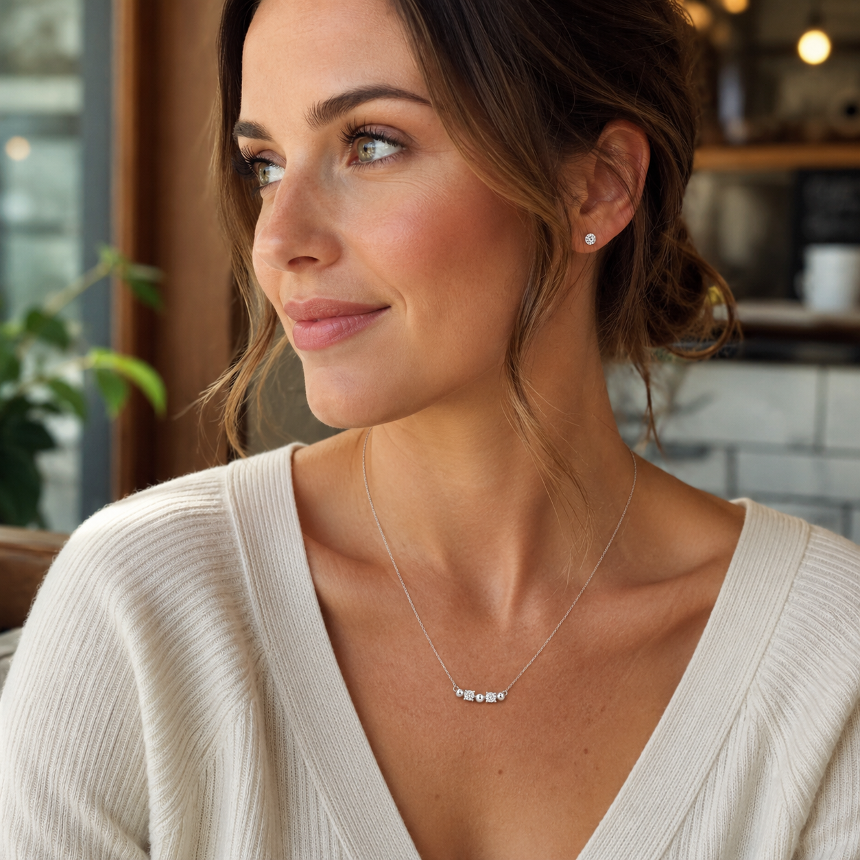 Diamond & Bead Bar Necklace