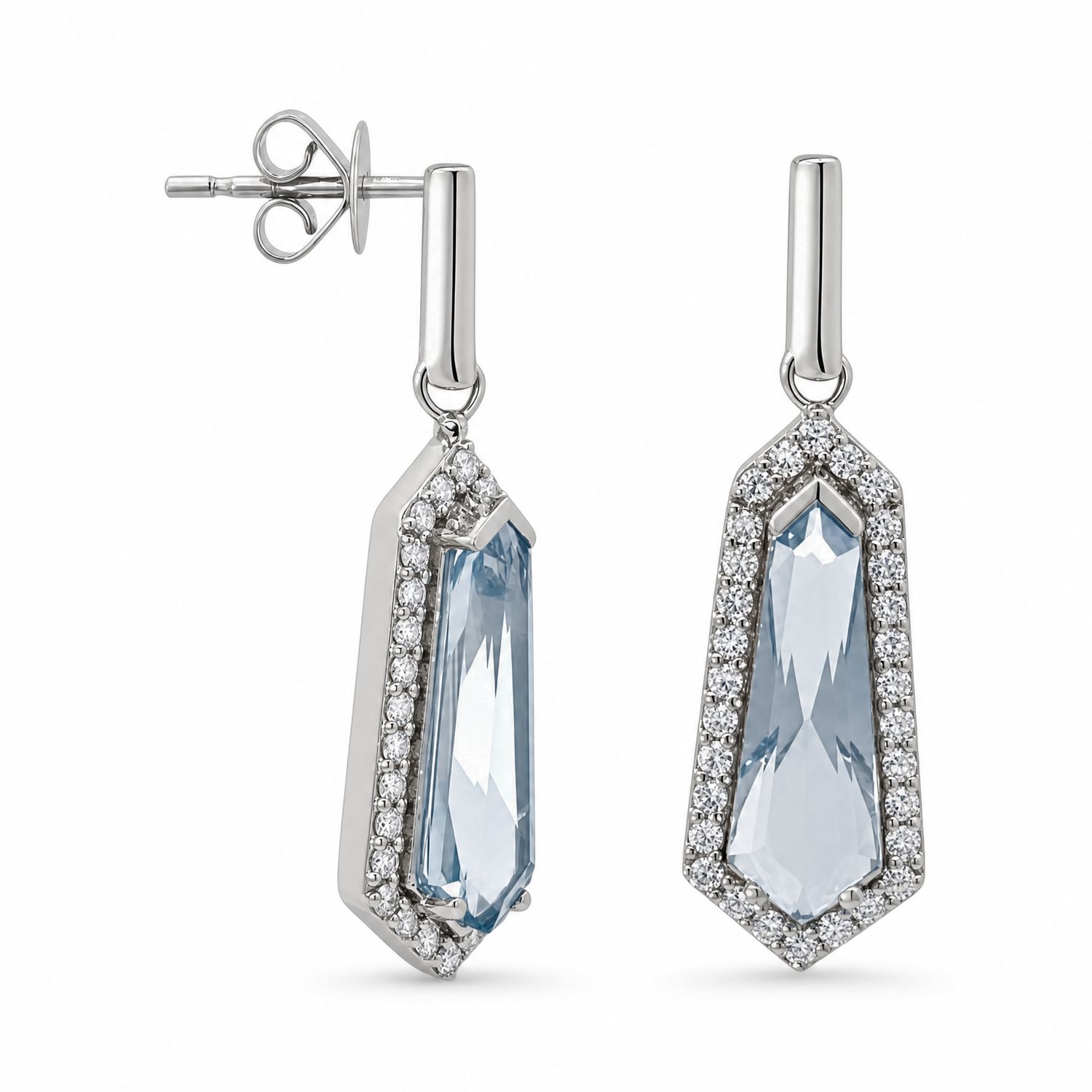 9ct White Gold Art Deco Inspired Topaz & Diamond Drop Earrings