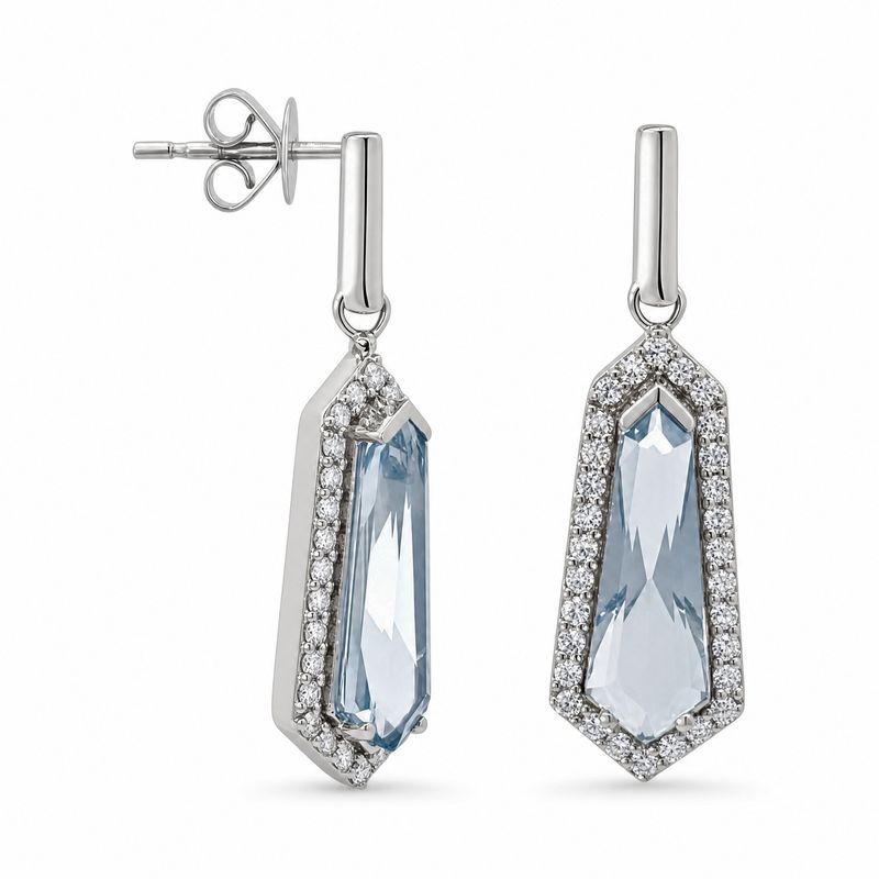 9ct White Gold Art Deco Inspired Topaz & Diamond Drop Earrings