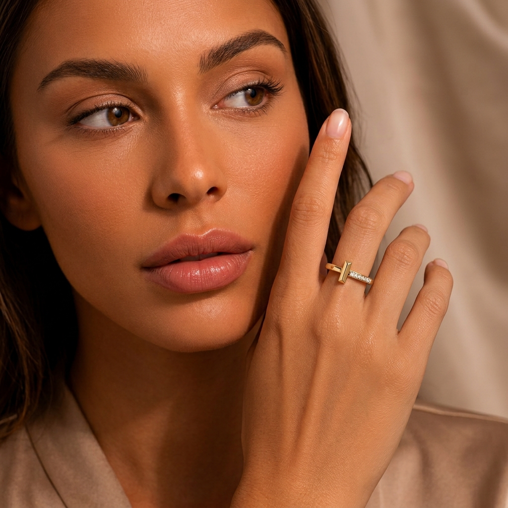 9ct Yellow Gold Diamond Bar Ring