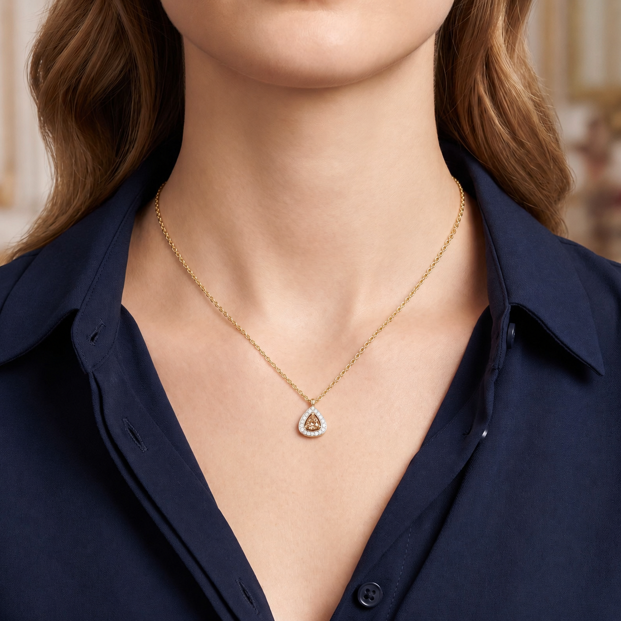 9ct Gold Champagne Diamond Trilliant Pendant