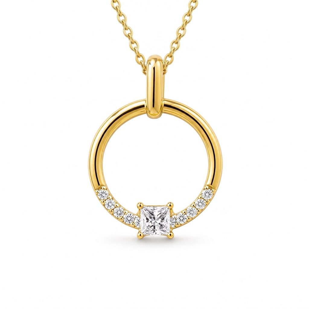 9ct Open Circle Princess Cut Diamond Pendant 9ct Open Circle Princess Cut Diamond Pendant
