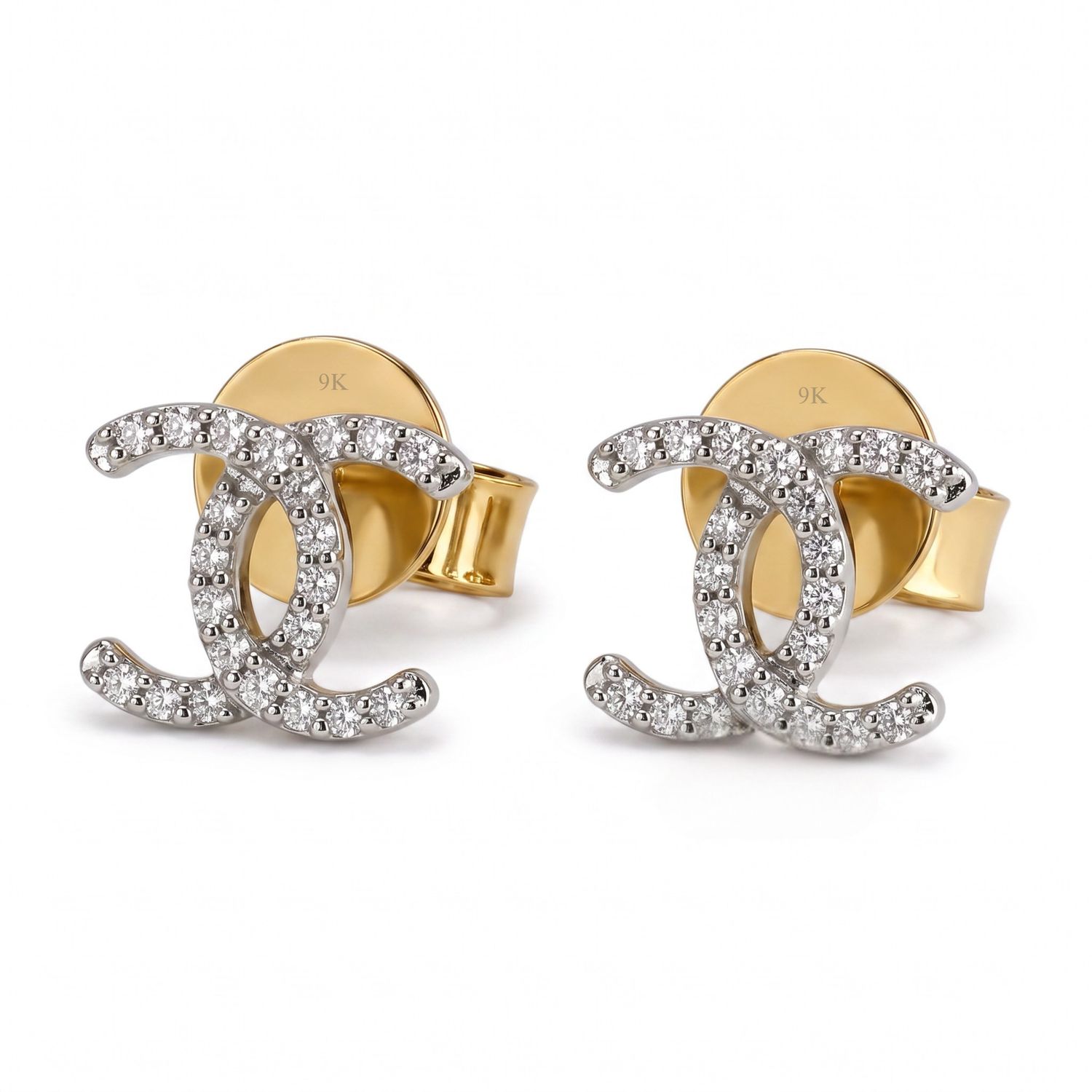 9ct Gold CC Diamond Earrings 9ct Gold CC Diamond Earrings
