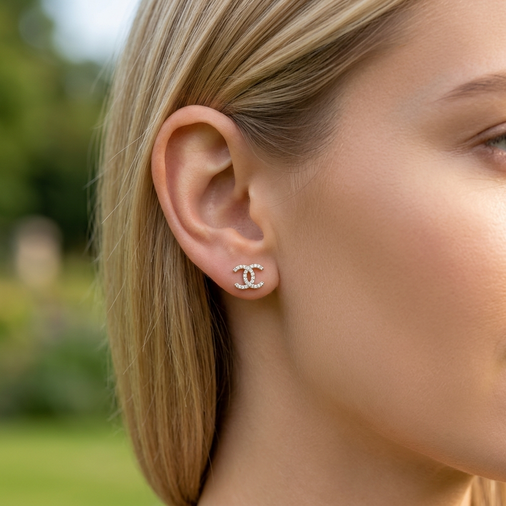 9ct Gold CC Diamond Earrings