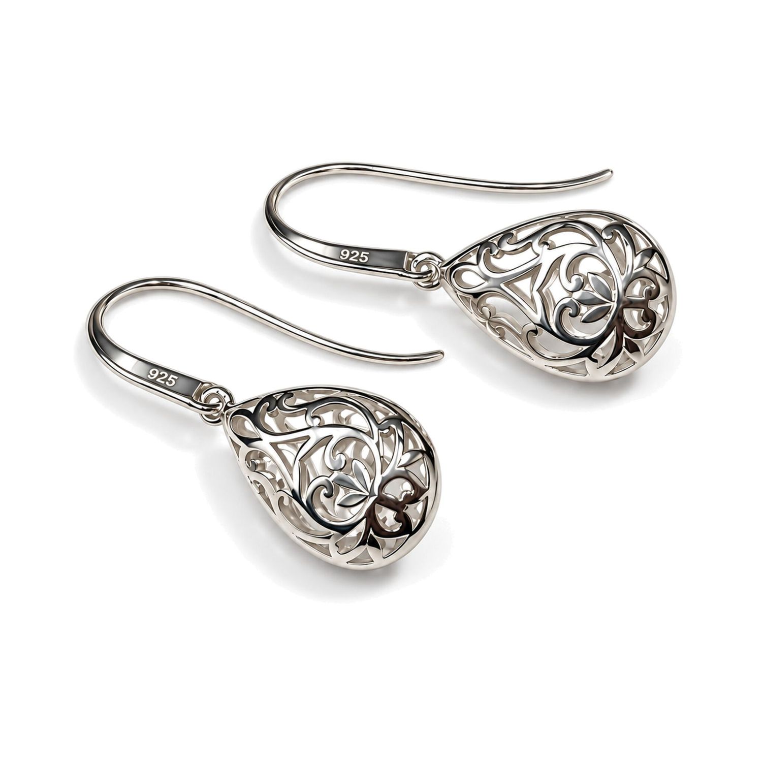 Sterling Silver Fleur Teardrop Earrings