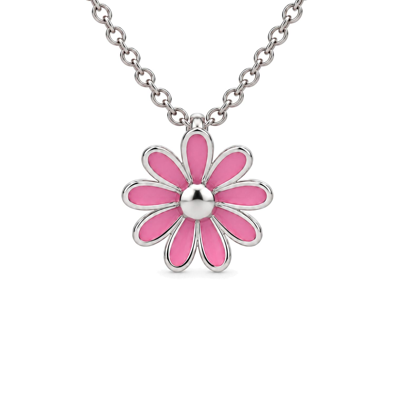Sterling Silver Pink Flower Pendant & Chain