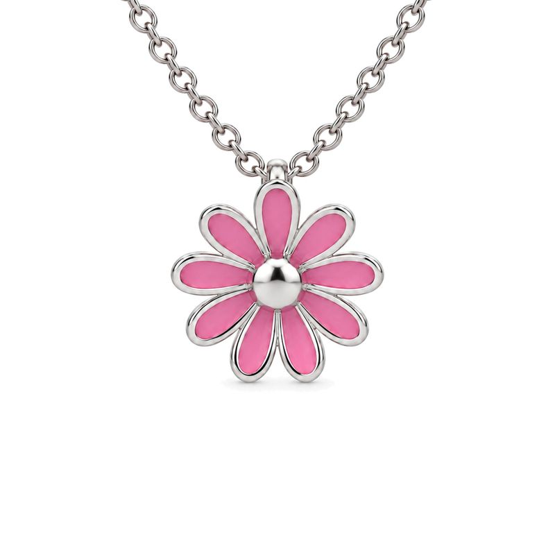 Sterling Silver Pink Enamel Dasiy Pendant & Chain