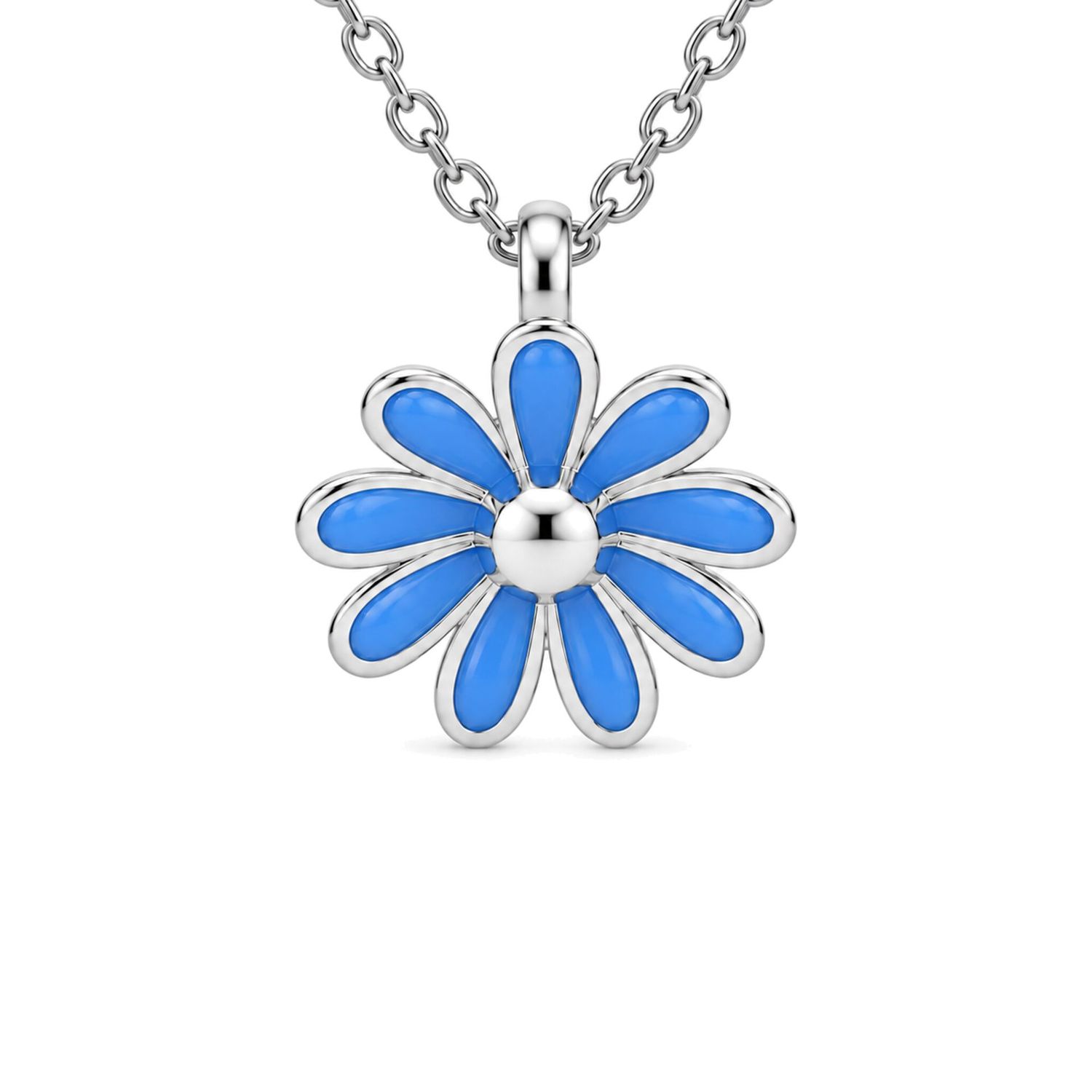 Sterling Silver Blue Flower Pendant & Chain
