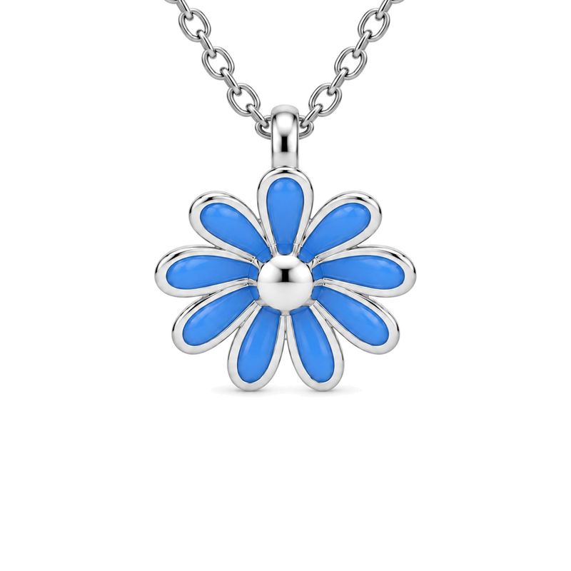 Sterling Silver Blue Daisy Pendant & Chain