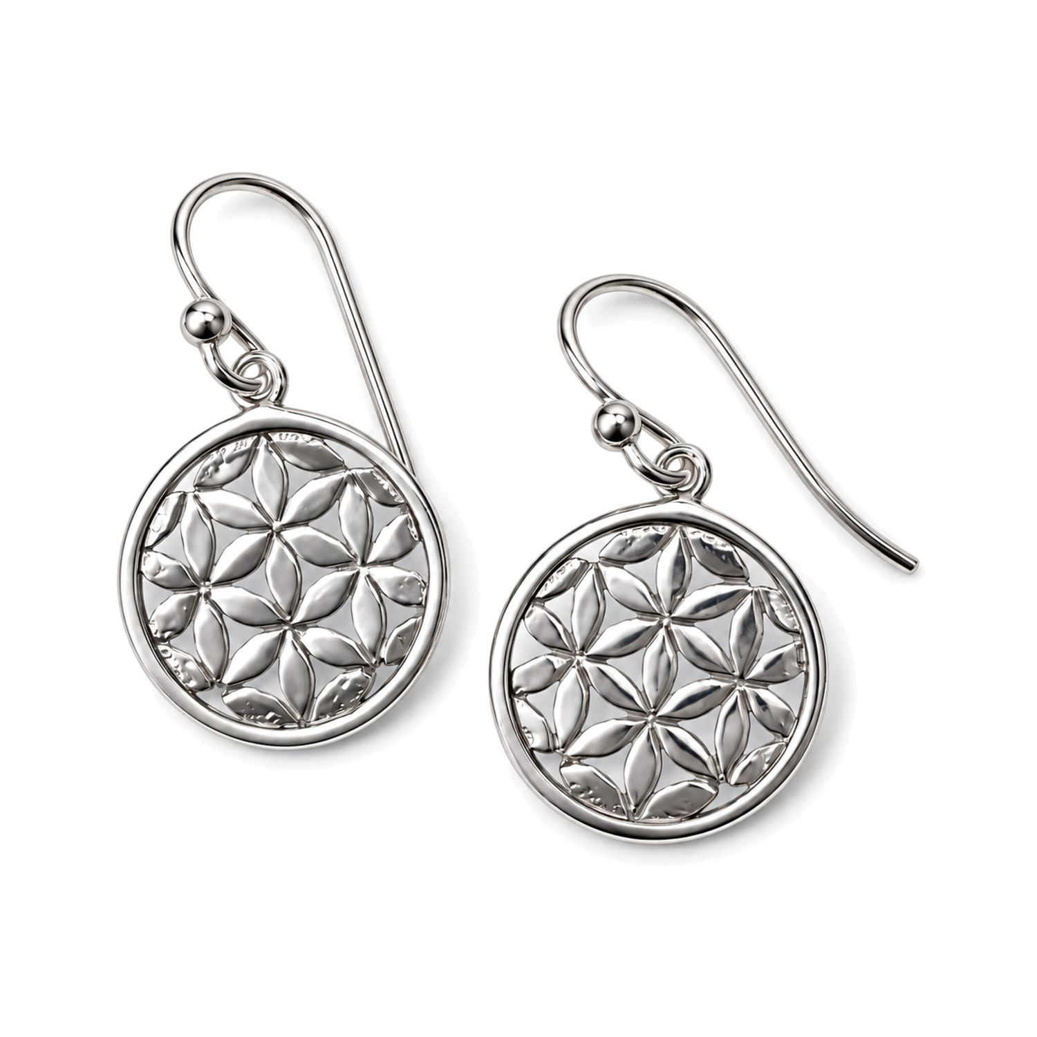 Sterling Silver Flower Disc Drop Earrings