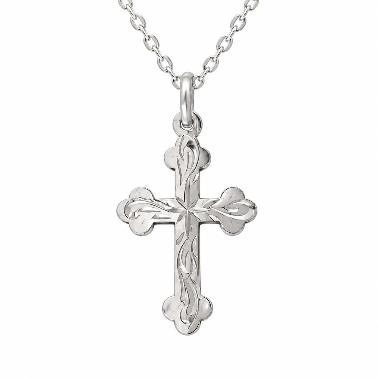 Sterling Silver Small Engraved Madonna Cross & Chain Sterling Silver Small Engraved Madonna Cross & Chain