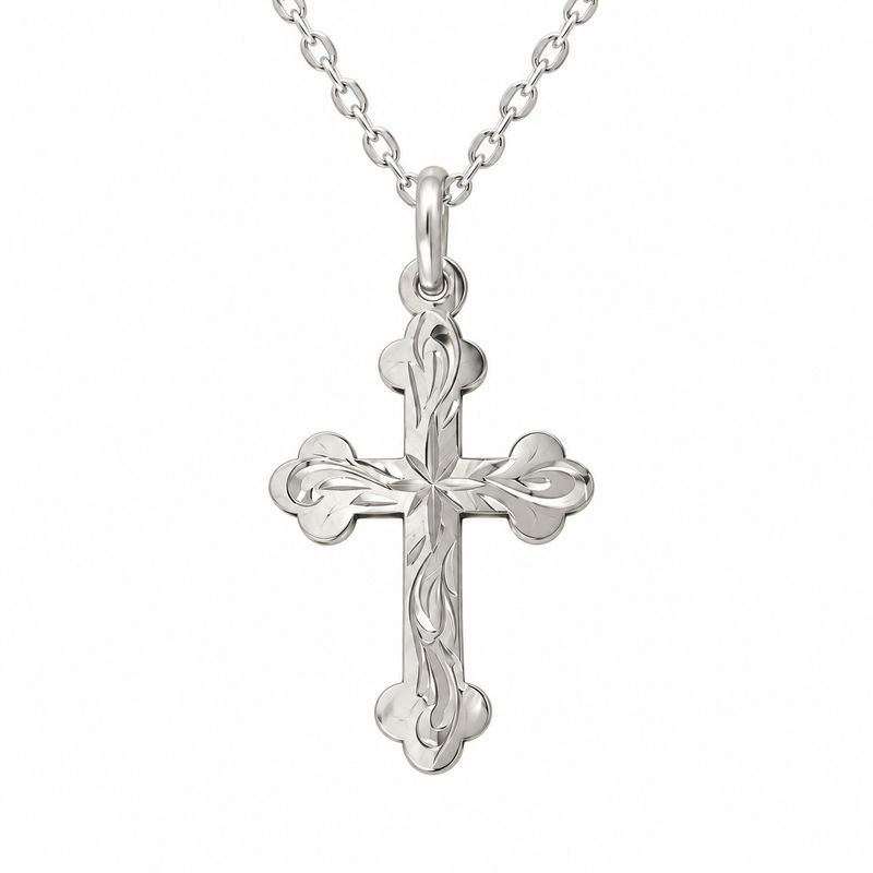 Sterling Silver Small Engraved Madonna Cross & Chain