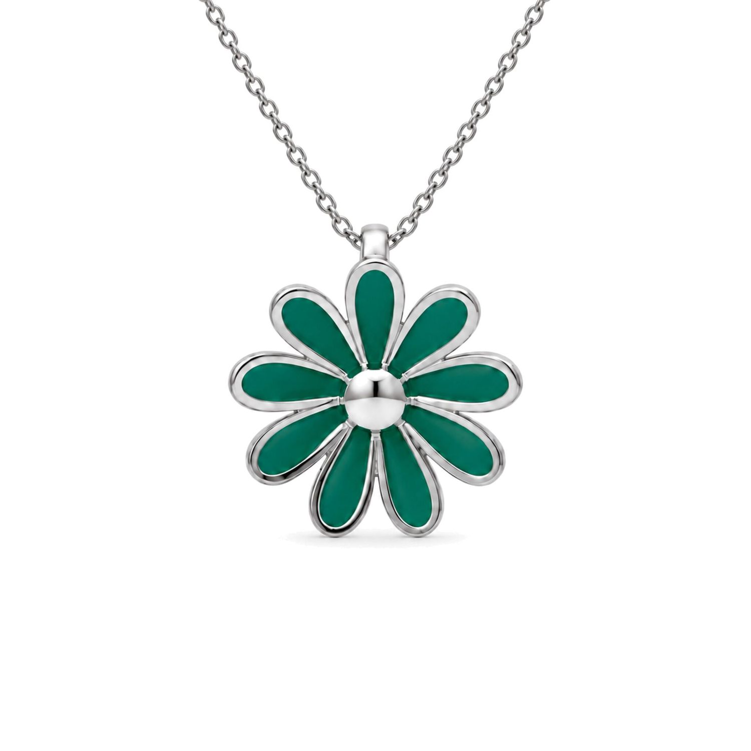 Sterling Silver Green Flower Pendant & Chain