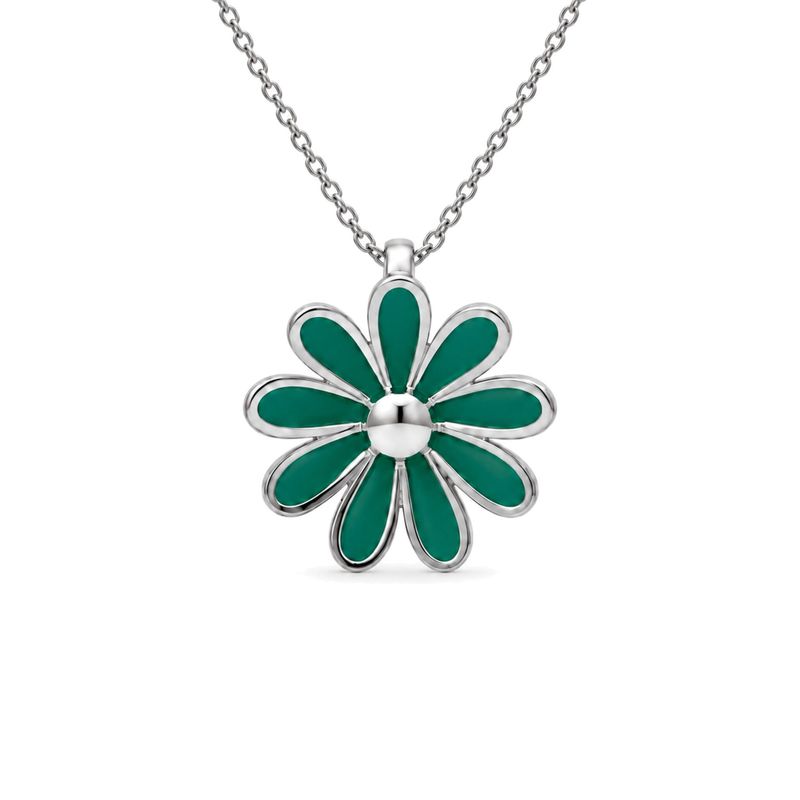 Sterling Silver Green Daisy Pendant & Chain