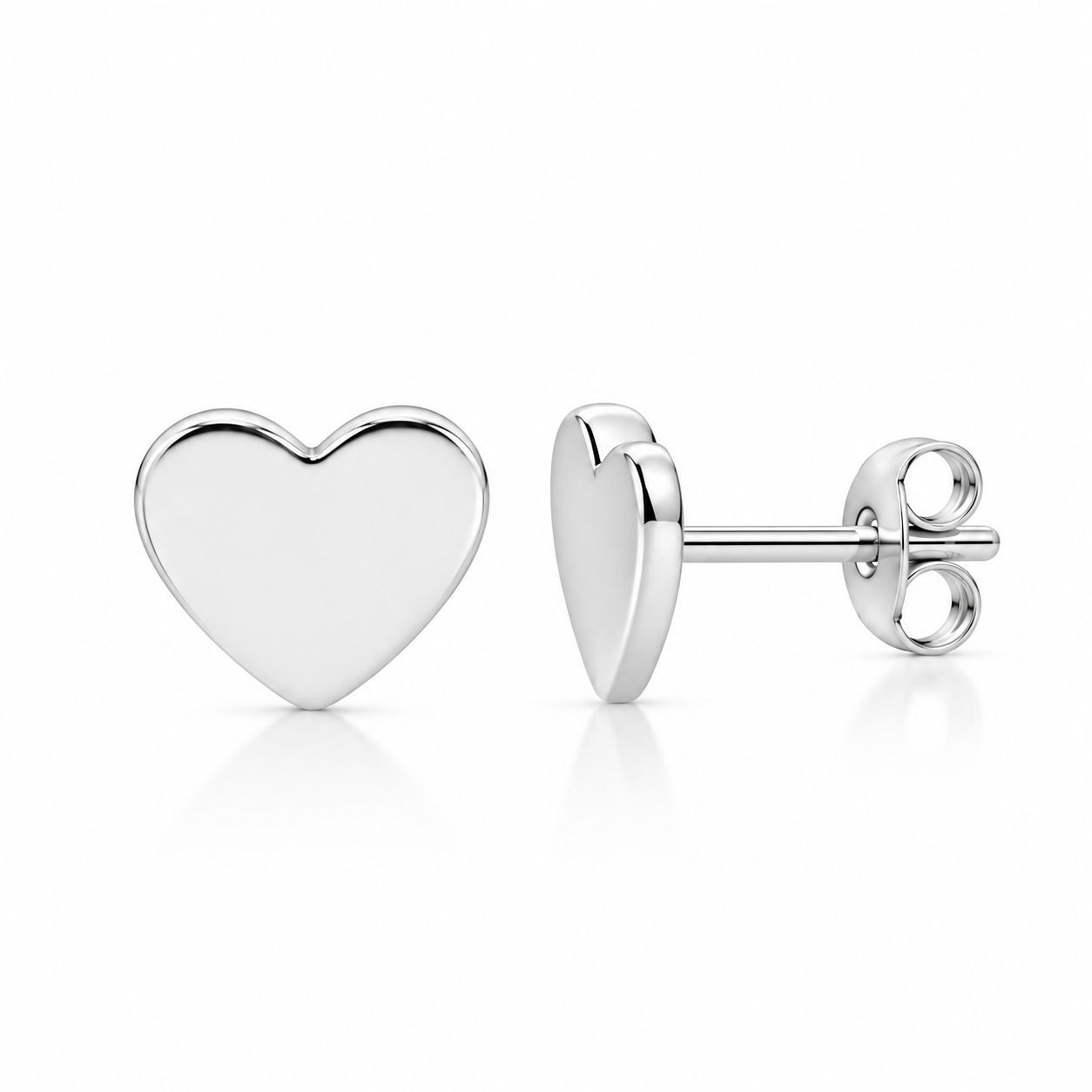 Sterling Silver Flat Heart Stud Earrings