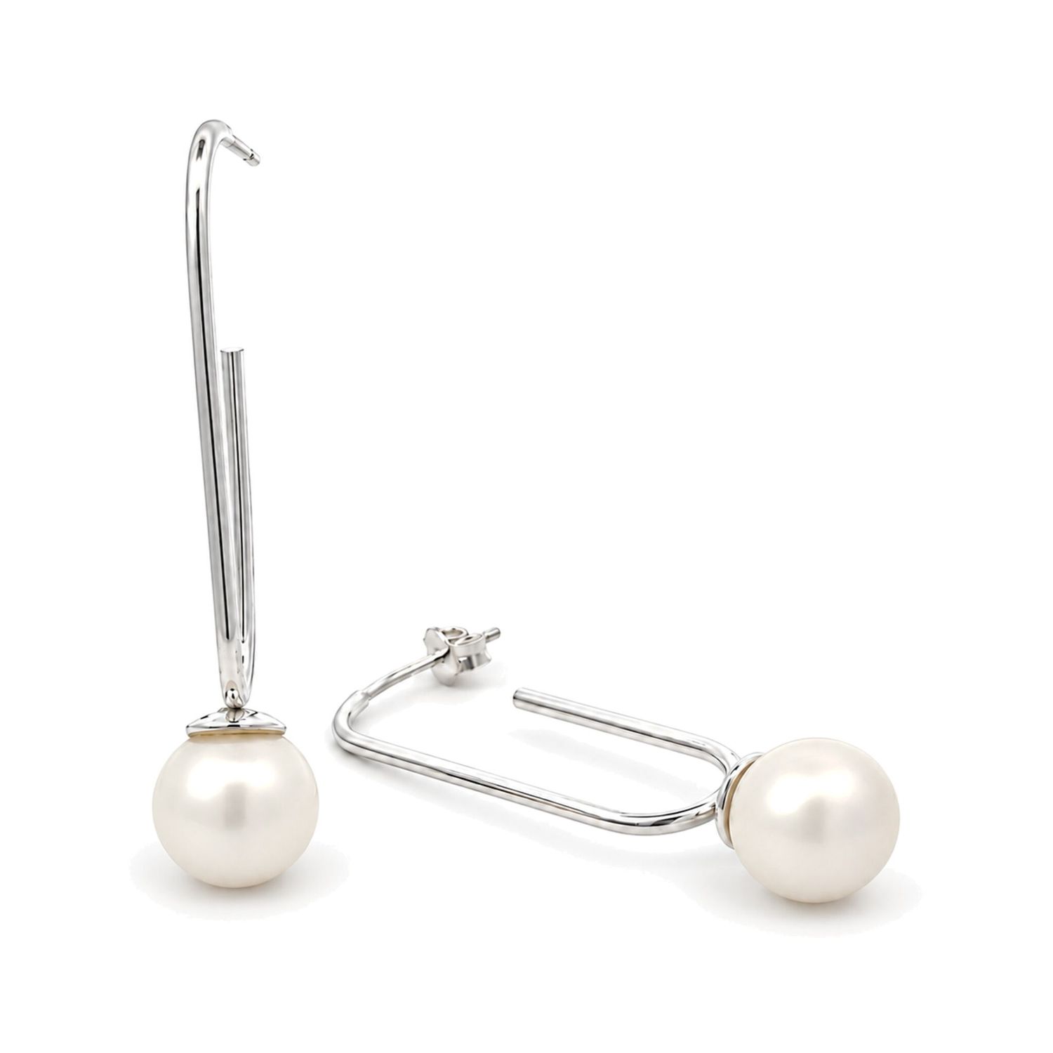 Sterling Silver Freshwater Pearl Paperclip Drop Stud Earrings Sterling Silver Freshwater Pearl Paperclip Drop Stud Earrings