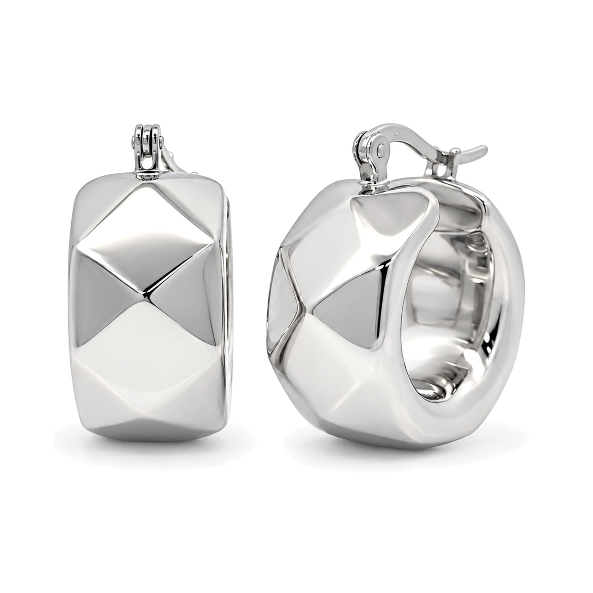 Sterling Silver Wide Facet Hoop Earrings