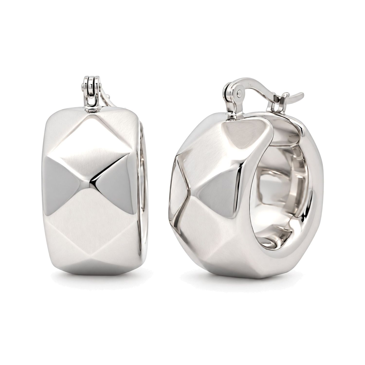 Sterling Silver Wide Facet Hoop Earrings