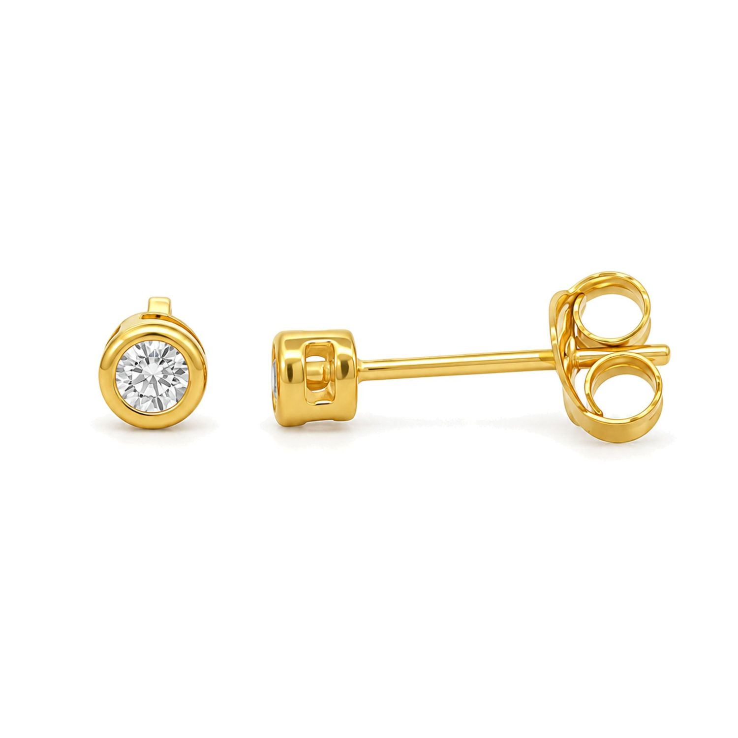 Sterling Silver Yellow Gold Plated Rubover Cubic Zirconia Studs Sterling Silver Yellow Gold Plated Rubover Cubic Zirconia Studs