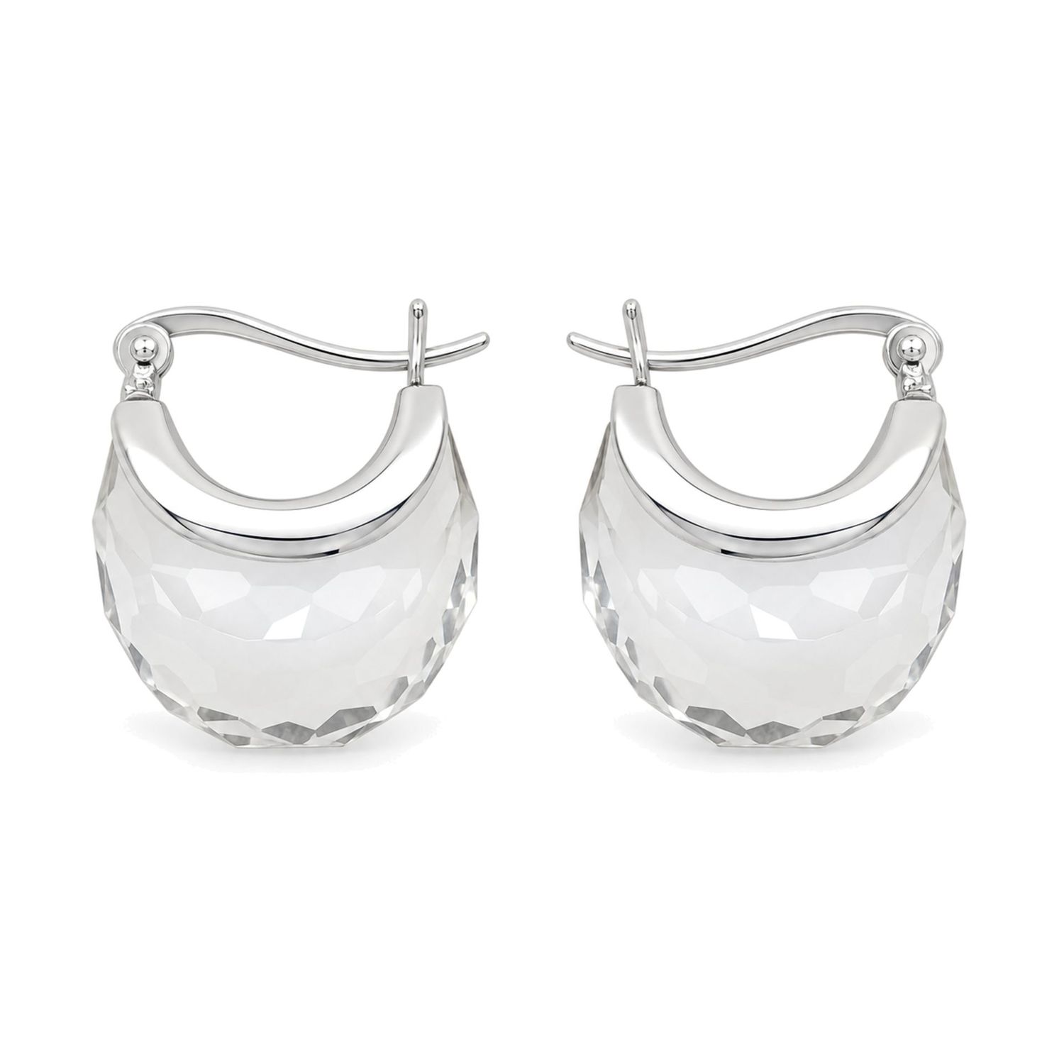 Sterling Silver Clear Crystal Fancy Hoop Earrings